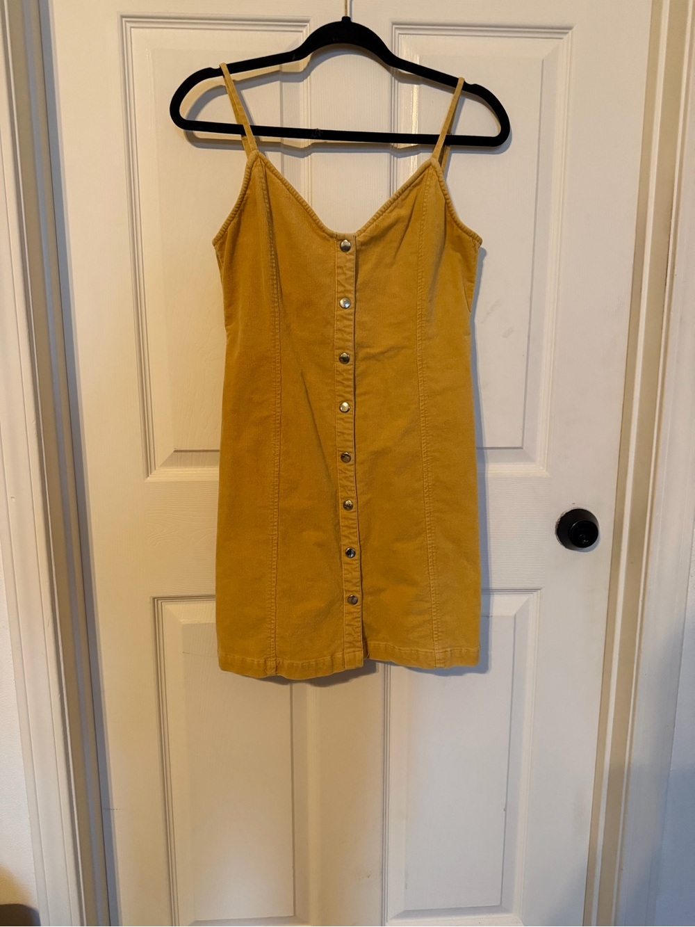 Mustard Yellow Button-Front Spaghetti Strap Dress